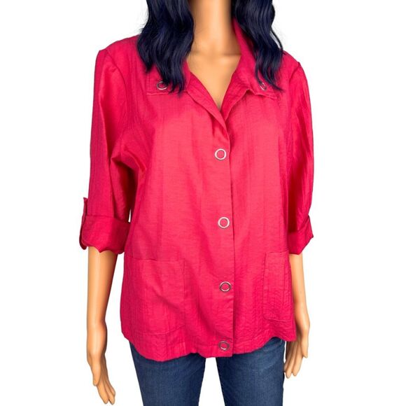 Chico’s Women’s Pink Snap Front Mikhaila Hot Pink Shirt Jacket Size 1 Small - Picture 3 of 6